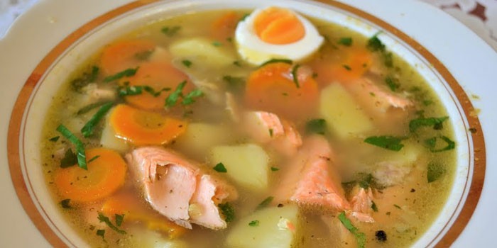 Тарелка супа из красной рыбы