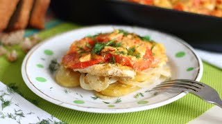 Картошка с куриным филе и помидорами в духовке — видео рецепт