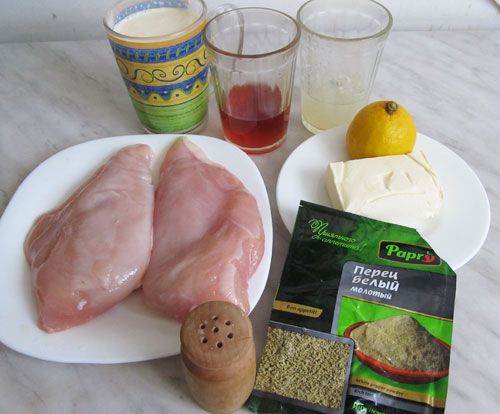Продукты для приготовления филе цыпленка под вино сливочным соусом